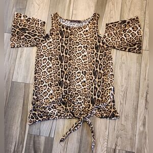 Leopard Print Cold Shoulder Top